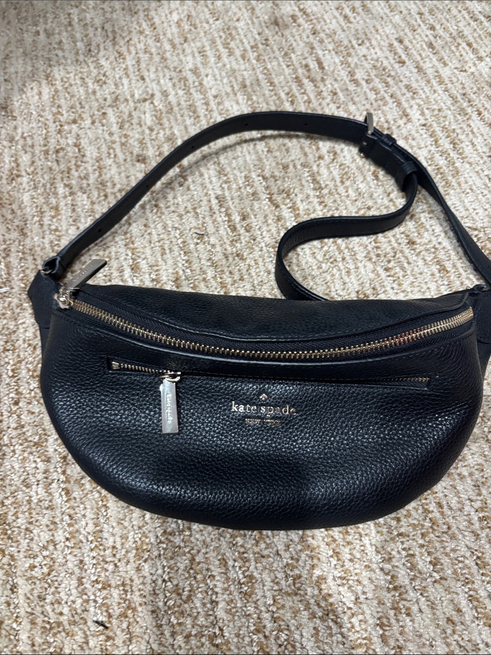 kate spade Black Pebbled Leather Crossbody Belt Bag with Gold Hardware